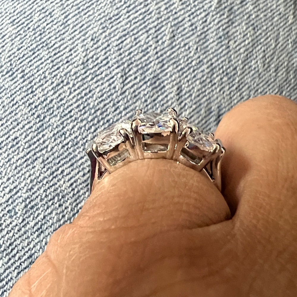 Silver Tone CZ Three Stone Oval & Round Ring Size 4.75 - Picture 5 of 5